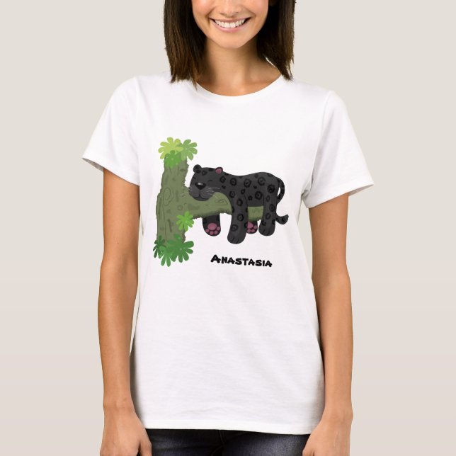 T-shirt Image de dessin animé de chat en panthère noire ja (Devant)