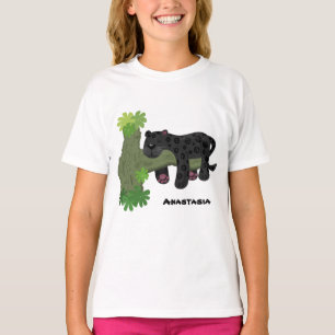 T-shirt Image de dessin animé de chat en panthère noire ja