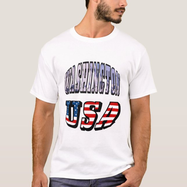 T-shirt Image de l'État de Washington et texte du drapeau  (Devant)