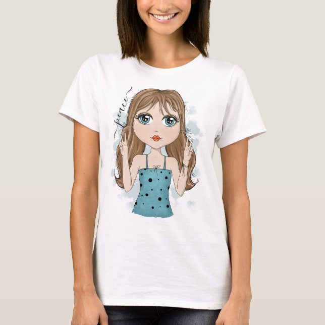 T-shirt Image de paix de fille mignonne illustrant la paix (Devant)