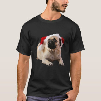 T-shirt Image de pug mignon avec chapeau de Père Noël Chie