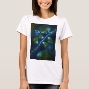 T-shirt Imaginaire Abstrait Bleu Vert Jaune Fractal Texte
