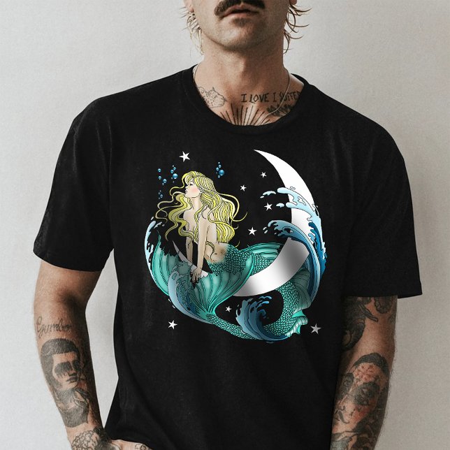 T-shirt Imaginaire Art déco de la lune de sirène de Blonde (Créateur téléchargé)