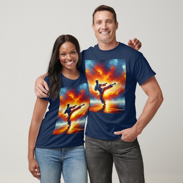 T-shirt Imaginaire joli Sunset Karate Fighter (Unisexe)