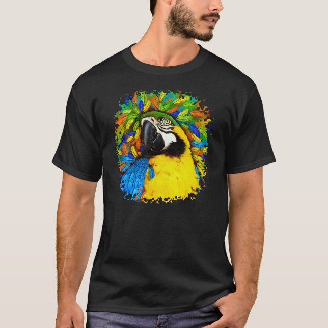 T-shirt Imaginaire noir or et bleu Macaw (Devant)
