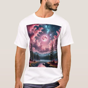 T-shirt Imaginaire rose Lune Dreamy Night Sky Paysage Tee