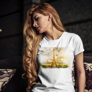 T-shirt Impression artistique aquarelle du coucher de sole