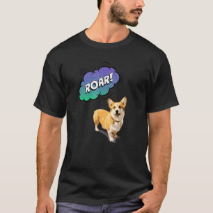 T-shirt Impression d'animal Rugir Avec Chien Corgi Mignon