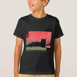 T-shirt Impression d'art de chat noir avec martini