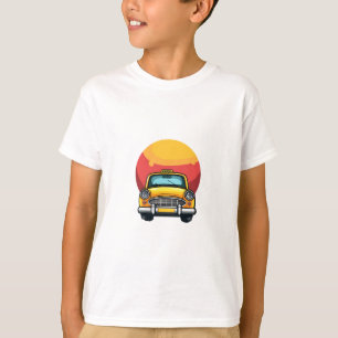T-shirt Impression d'art de taxi jaune moutarde rétro sur
