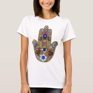 T-shirt Impression d'art opale cœurs Hamsa Judaica