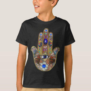 T-shirt Impression d'art opale cœurs Hamsa Judaica