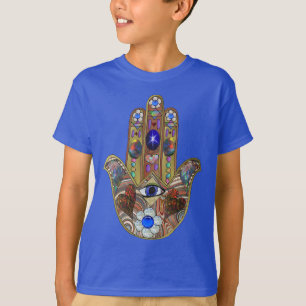 T-shirt Impression d'art opale cœurs Hamsa Judaica