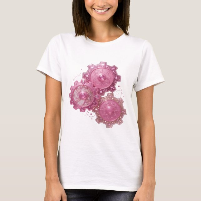 T-shirt Impression MACHINE À ENGRENAGES ROSE argentée cris (Devant)