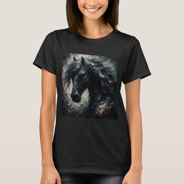 T-shirt Impressionniste Cheval Noir (Devant)