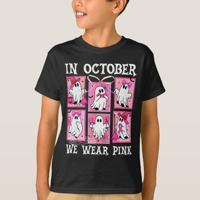 T-shirt In October We Wear Nk Ghost Breast Cancer Hallowee (Devant)
