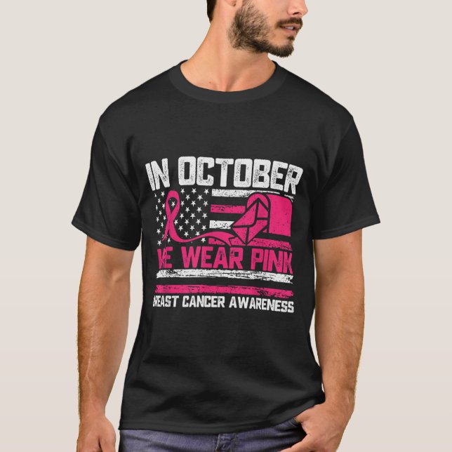T-shirt In October We Wear Nk Stal Worker Breast Cancer  (Devant)