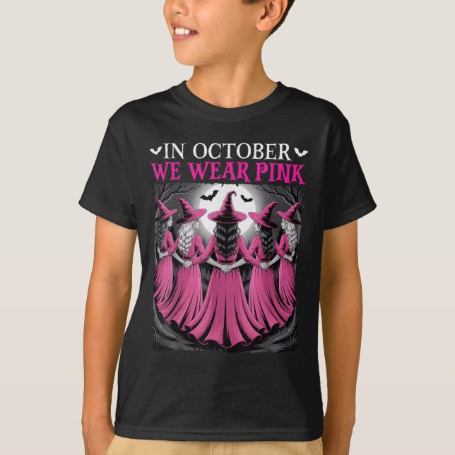 T-shirt In October We Wear Nk Witch Halloween Breast Cance (Devant)