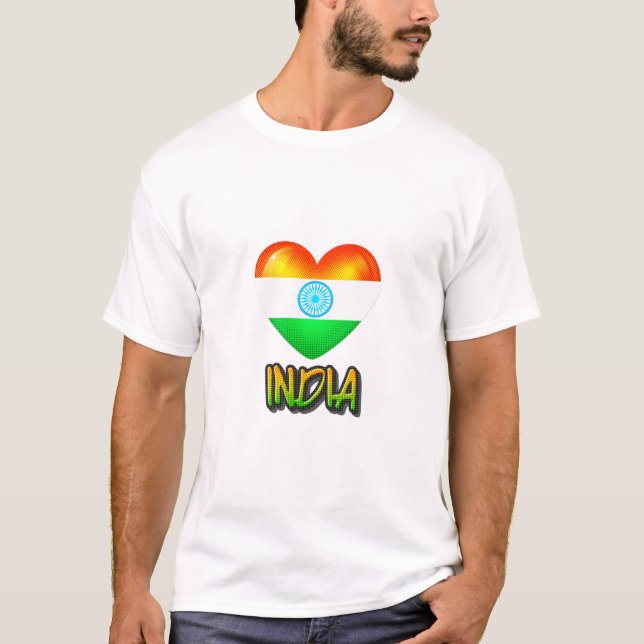 T-shirt Inde Drapeau Coeur coupé (Devant)