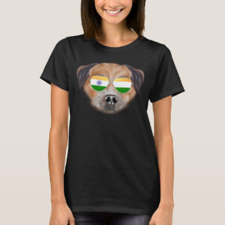 T-shirt India Flag Border Terrier Dog India Pocket