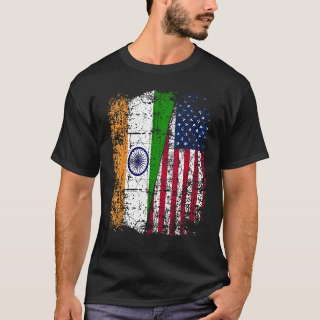 T-shirt India USA Flag - Indian American (Devant)