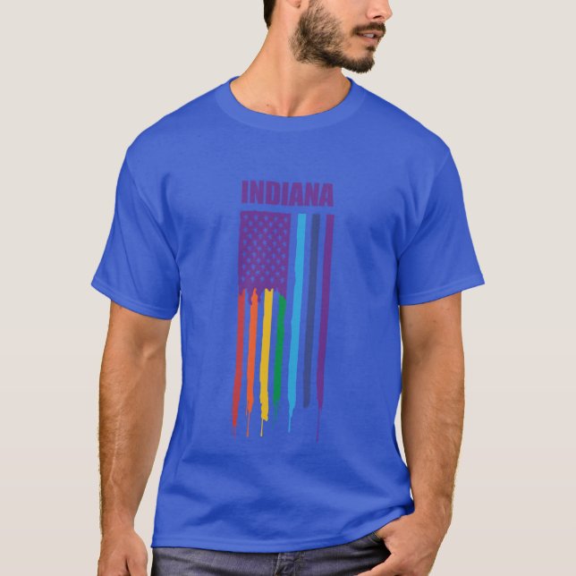 T-shirt Indiana Pride Indiana Rainbow Flag Premium (Devant)