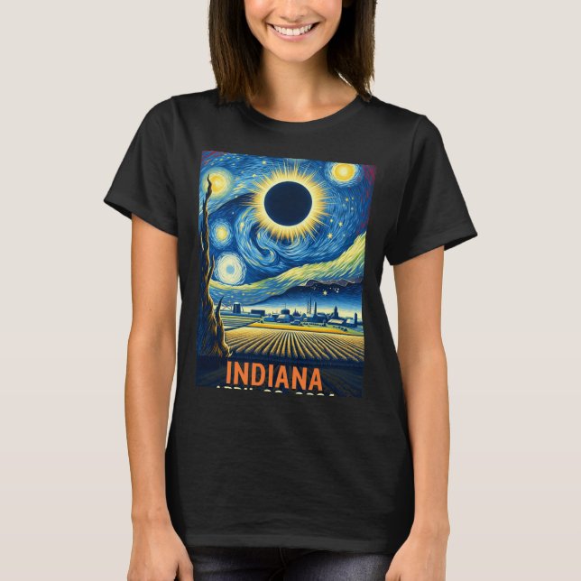 T-shirt Indiana Total Solar Eclipse 2024 Starry Night Van (Devant)