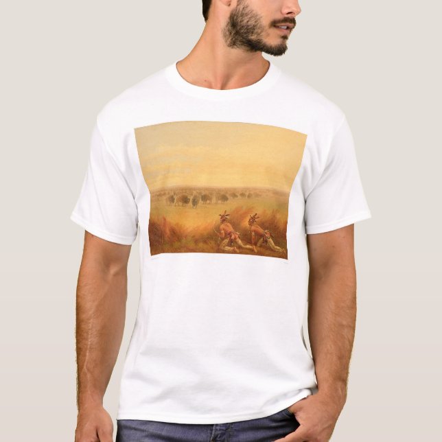 T-shirt Indiens rampant sur un troupeau de Buffalo (1907A) (Devant)