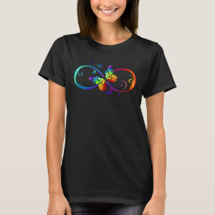 T-shirt Infini vibrant avec papillon arc-en-ciel sur noir
