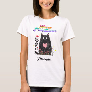 T-shirt Infirmière aimante de chat Praticien Floral Boho C