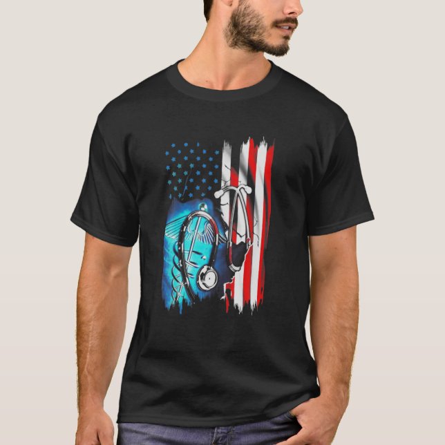 T-shirt Infirmière Américaine Drapeau Infirmière Médecin M (Devant)