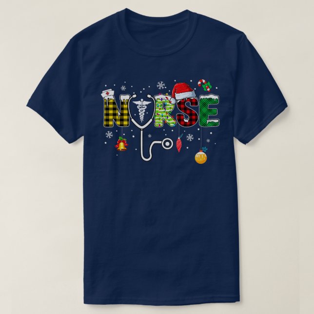 T-shirt Infirmière Arbre de Noël Stethoscope RN LPN Scrub  (Design devant)