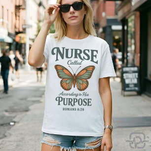 T-shirt Infirmière chrétienne Romains 8:28 Papillon Foi