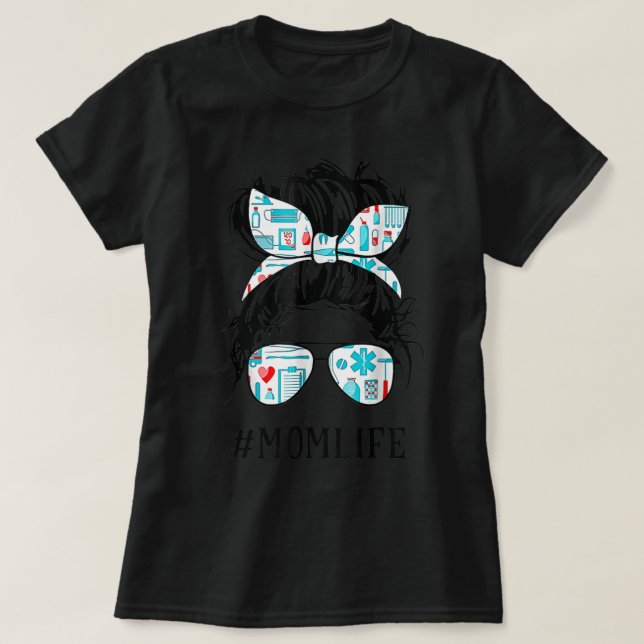 T-shirt Infirmière CNA Maman Vie Messy Cheveux Bun Soins d (Design devant)