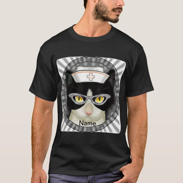 T-shirt infirmière de chat de Tuxedo (Devant)