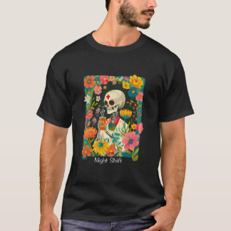 T-shirt Infirmière de nuit Café Carte Tarot Squelette Flor