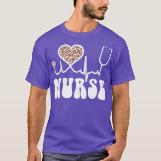T-shirt Infirmière Empreinte de léopard Heartbeat Infirmiè