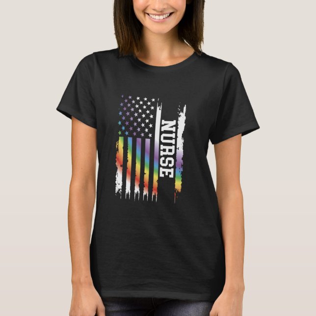 T-shirt Infirmière États-Unis Arc-en-ciel en détresse avec (Devant)