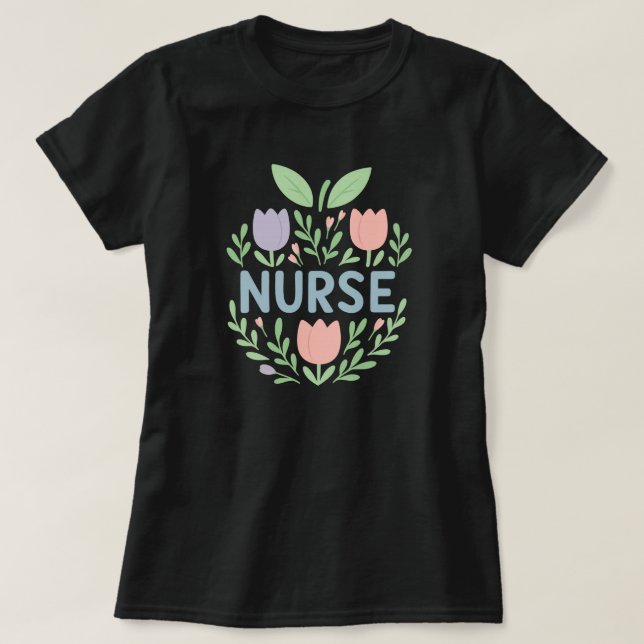 T-shirt Infirmière Floral Tulip Design (Design devant)
