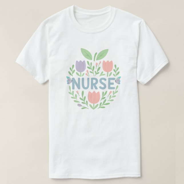 T-shirt Infirmière Floral Tulip Design (Design devant)