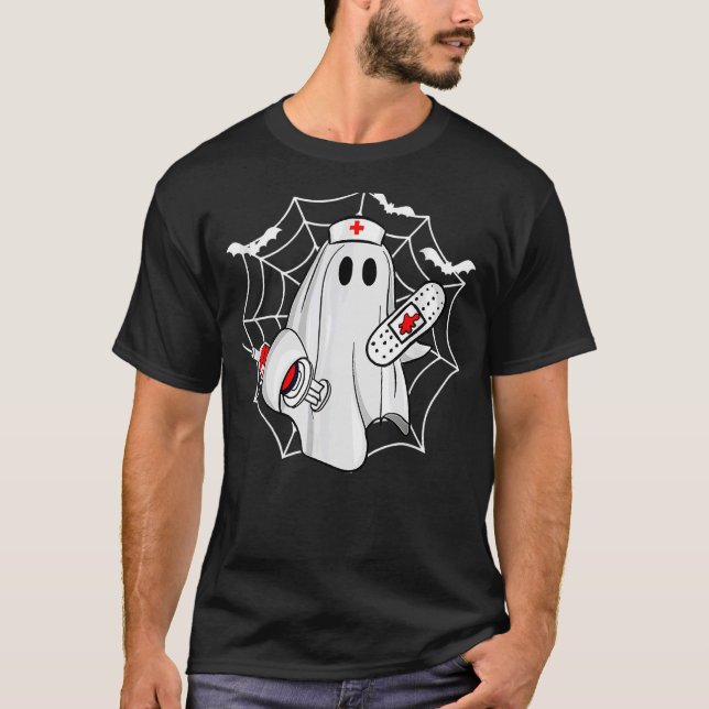 T-shirt Infirmière Ghost Scrub Top Costume Halloween Pour  (Devant)