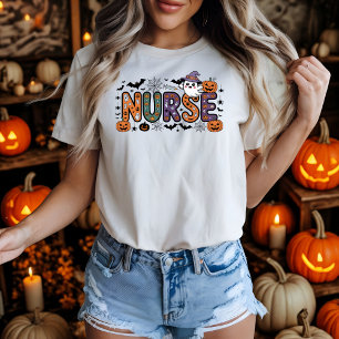 T-shirt Infirmière Halloween Cartoon Lettres Éffrayantes C