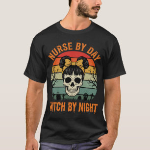 T-shirt Infirmière Halloween de Jour Sorcière de Nuit Crân
