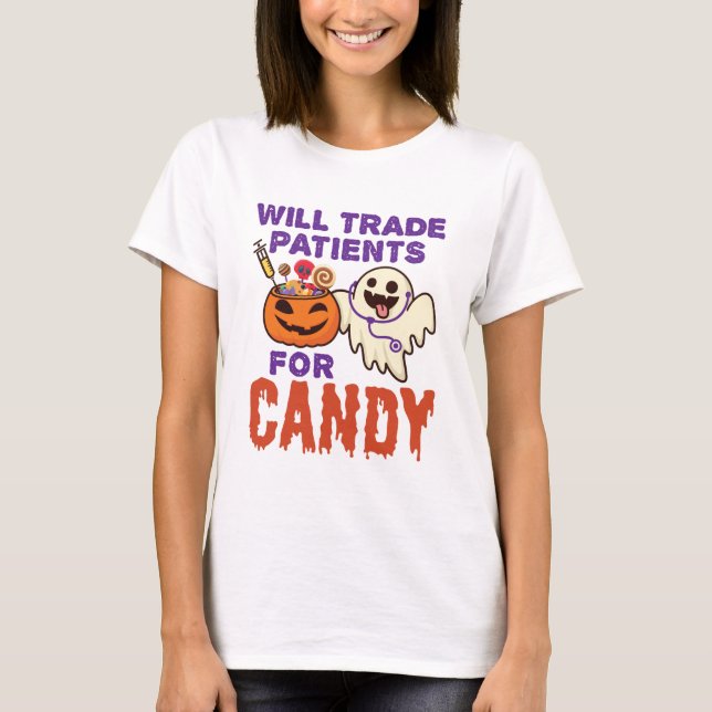 T-shirt Infirmière Halloween va échanger des patients pour (Devant)