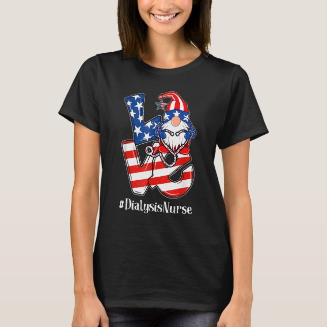 T-shirt Infirmière Love Gnome Dialyse Drapeau américain Pa (Devant)