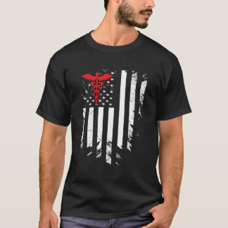 T-shirt Infirmière mince Red Line Caduceus American Flag