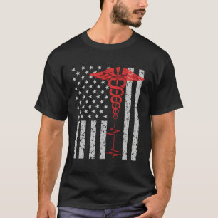 T-shirt Infirmière mince Red Line Caduceus American Flag