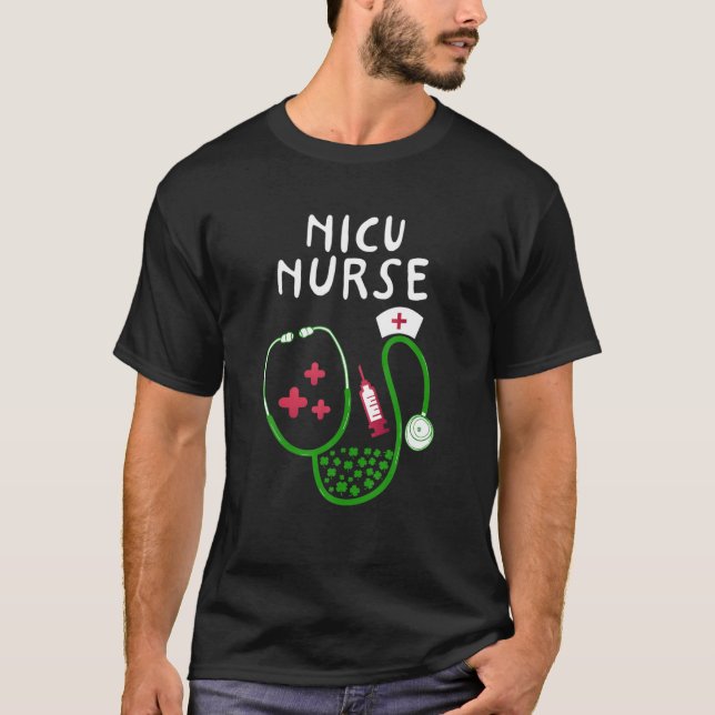 T-shirt Infirmière Nicu Shamrock Stéthoscope Saint-Patrick (Devant)