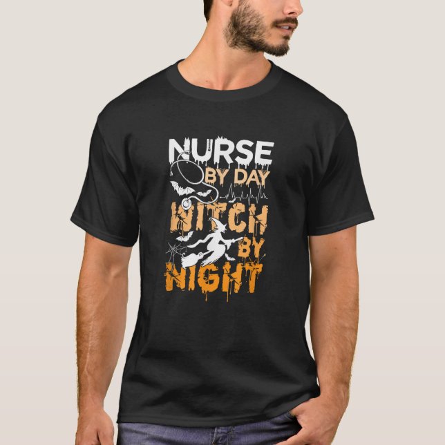 T-shirt Infirmière par jour Sorcière par nuit Hommes Femme (Devant)