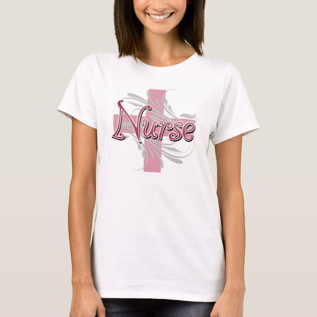 T-shirt Infirmière rose de croix/remous (Devant)